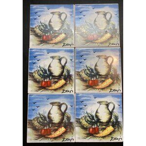 Set of 6 Ceramic Accent Wall Tiles – Food & Drink Motif – Artist Signed